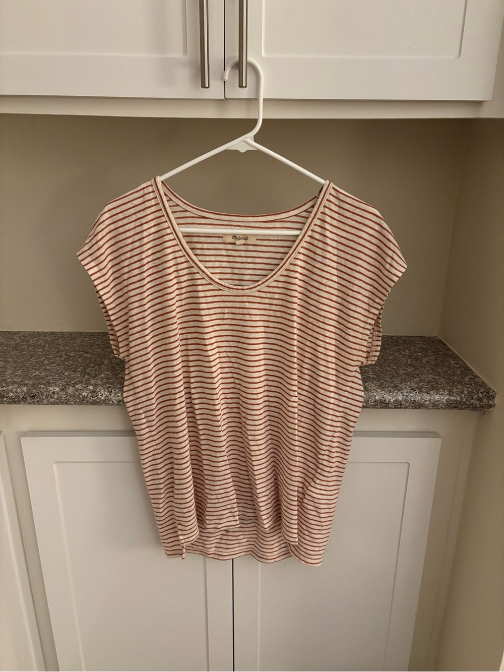Madewell Striped Scoop Neck Tee in Cream and Orange